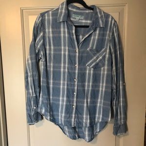 Blue & White Plaid Button Up - Size Large